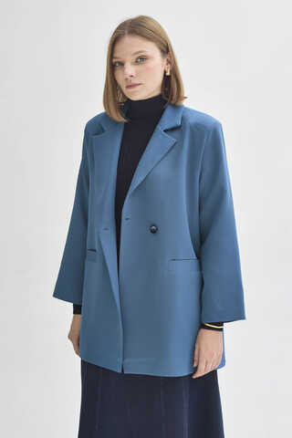 Double Breasted Blazer Jacket Indigo - 1