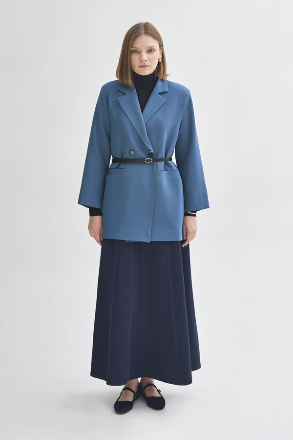 Double Breasted Blazer Jacket Indigo - 2