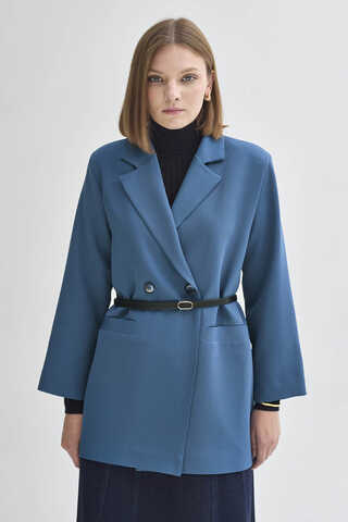 Double Breasted Blazer Jacket Indigo - 6