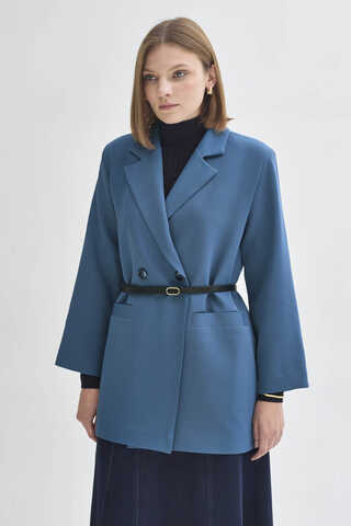 Double Breasted Blazer Jacket Indigo - 7