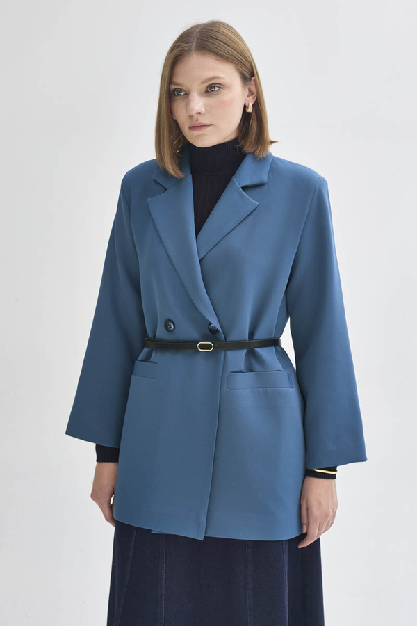 Double Breasted Blazer Jacket Indigo - 7