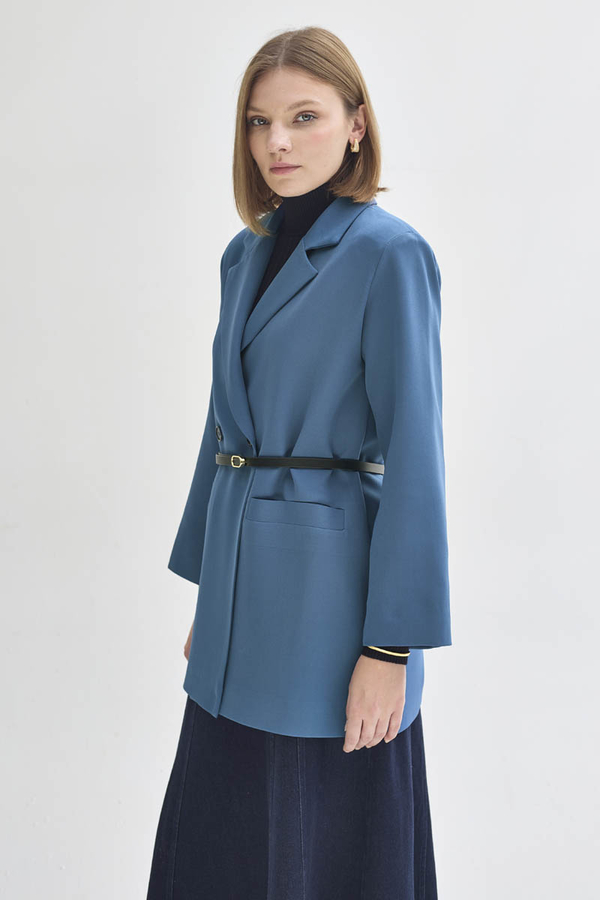 Double Breasted Blazer Jacket Indigo - 9