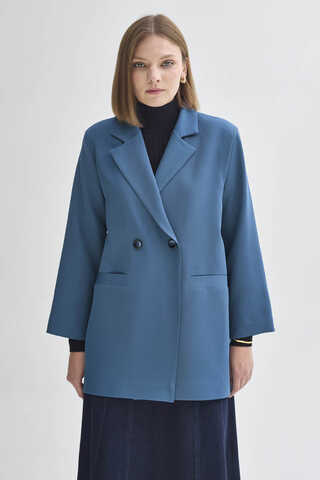 Double Breasted Blazer Jacket Indigo - 12