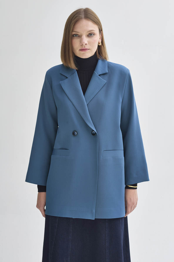 Double Breasted Blazer Jacket Indigo - 12