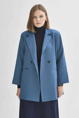 Double Breasted Blazer Jacket Indigo - 13