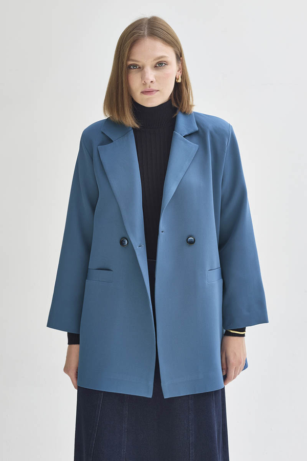 Double Breasted Blazer Jacket Indigo - 13