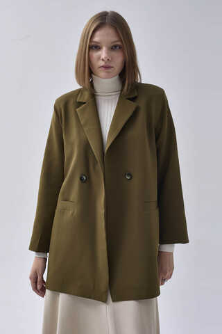 Double Breasted Blazer Jacket Khaki - 4