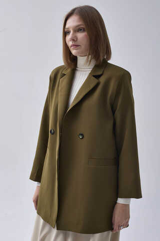 Double Breasted Blazer Jacket Khaki - 5