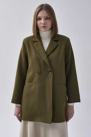 Double Breasted Blazer Jacket Khaki - 3