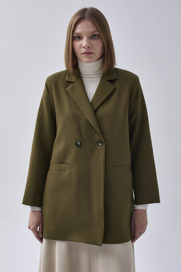 Double Breasted Blazer Jacket Khaki - 3