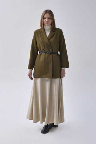 Double Breasted Blazer Jacket Khaki - 9