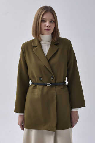 Double Breasted Blazer Jacket Khaki - 12