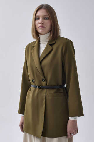 Double Breasted Blazer Jacket Khaki - 13