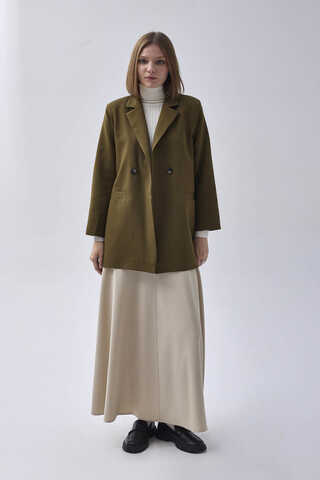 Double Breasted Blazer Jacket Khaki - 7