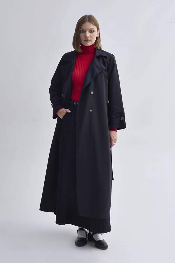 Double Breasted Classic Trenchcoat Black - 2