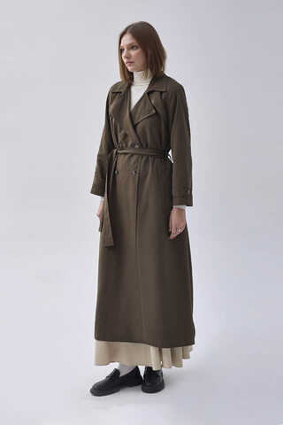 Double Breasted Classic Trenchcoat Dark Khaki - 10