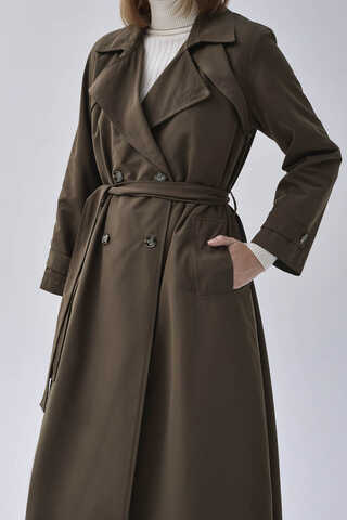 Double Breasted Classic Trenchcoat Dark Khaki - 12