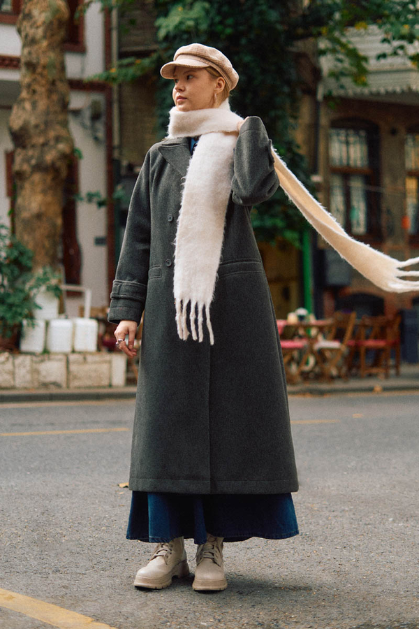 Double-Breasted Coat with Dart Detail Anthracite - 9