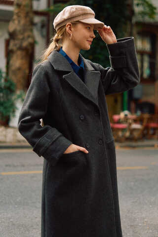 Double-Breasted Coat with Dart Detail Anthracite - 6