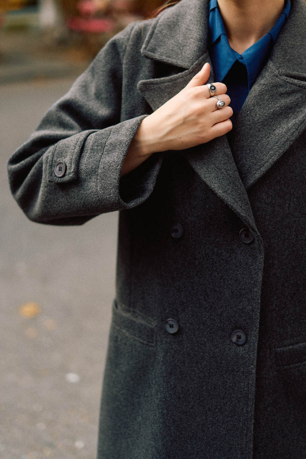 Double-Breasted Coat with Dart Detail Anthracite - 7
