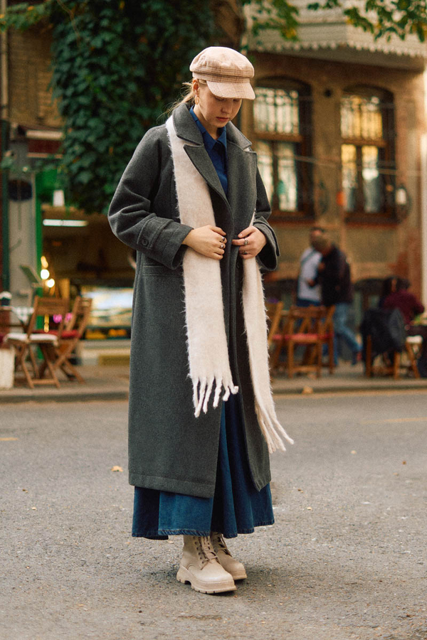 Double-Breasted Coat with Dart Detail Anthracite - 10