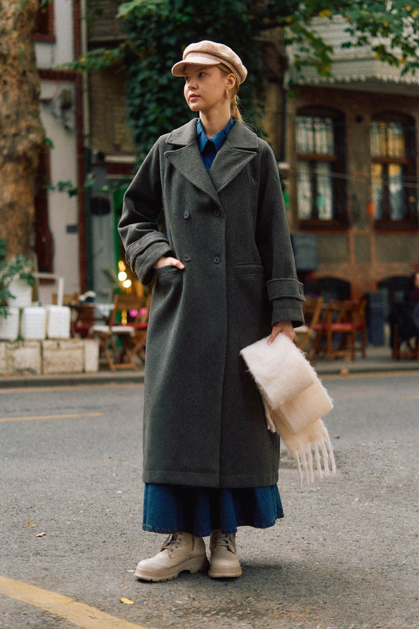 Double-Breasted Coat with Dart Detail Anthracite  - 2