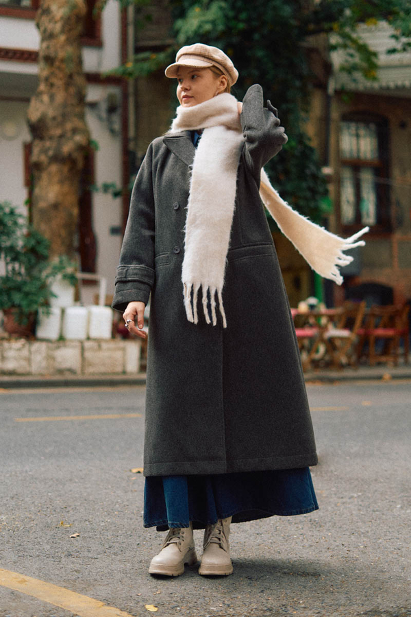Double-Breasted Coat with Dart Detail Anthracite  - 3