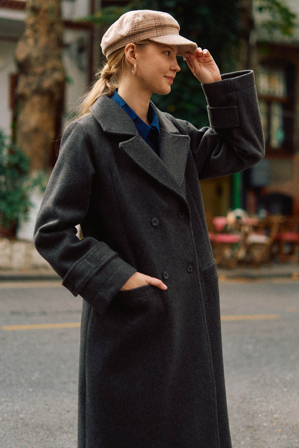 Double-Breasted Coat with Dart Detail Anthracite  - 6