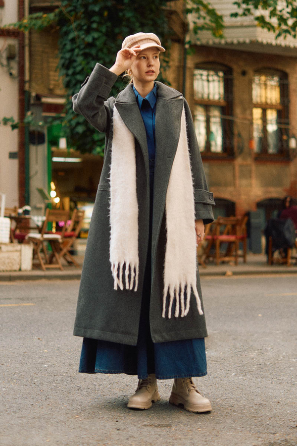 Double-Breasted Coat with Dart Detail Anthracite  - 5