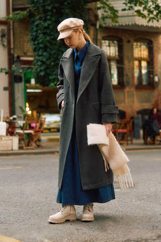 Double-Breasted Coat with Dart Detail Anthracite  - 1