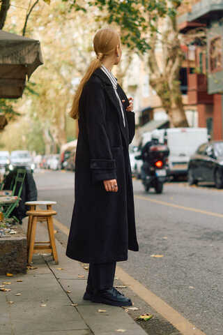 Double-Breasted Coat with Dart Detail Black - 5