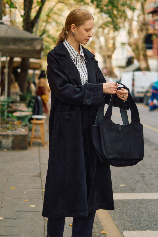 Double-Breasted Coat with Dart Detail Black - 7