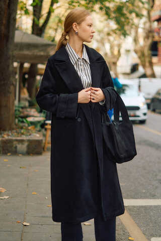 Double-Breasted Coat with Dart Detail Black - 8