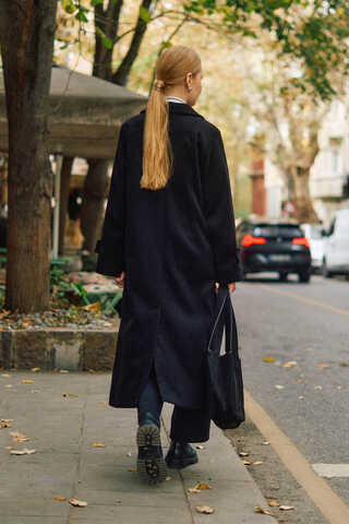 Double-Breasted Coat with Dart Detail Black - 12