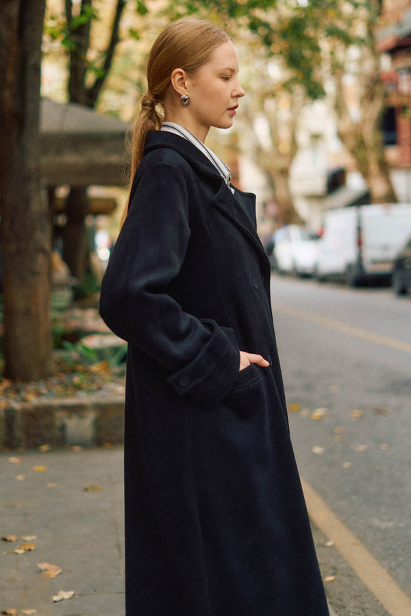 Double-Breasted Coat with Dart Detail Black - 13