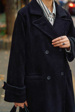 Double-Breasted Coat with Dart Detail Black - 15