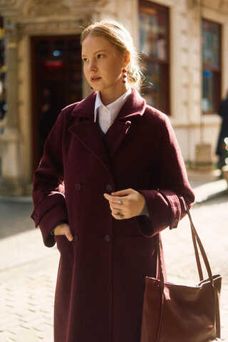 Double-Breasted Coat with Dart Detail Burgundy - 7
