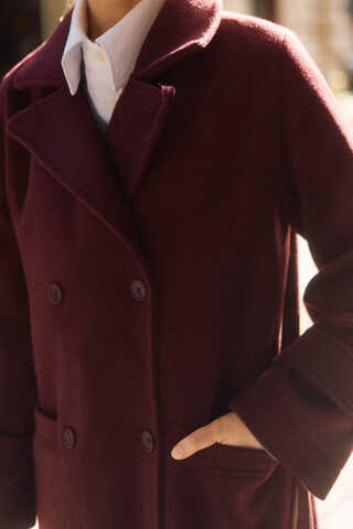 Double-Breasted Coat with Dart Detail Burgundy - 8