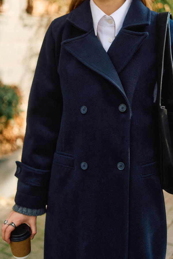 Double-Breasted Coat with Dart Detail Navy - 3