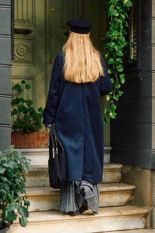 Double-Breasted Coat with Dart Detail Navy - 16