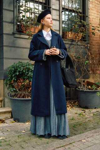 Double-Breasted Coat with Dart Detail Navy - 6