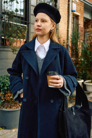Double-Breasted Coat with Dart Detail Navy - 8