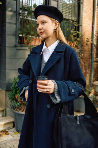 Double-Breasted Coat with Dart Detail Navy - 9