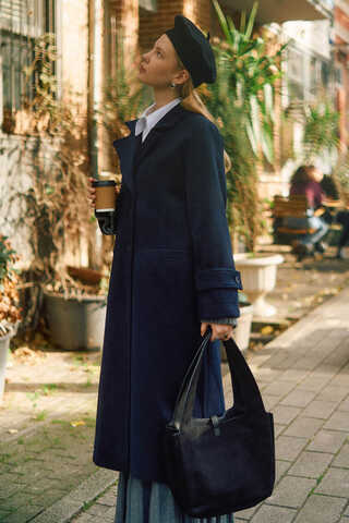 Double-Breasted Coat with Dart Detail Navy - 14