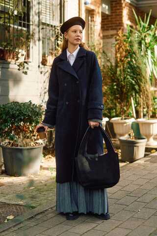 Double-Breasted Coat with Dart Detail Navy - 15