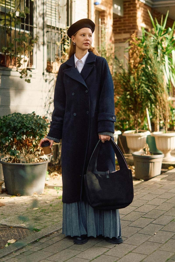 Double-Breasted Coat with Dart Detail Navy - 15