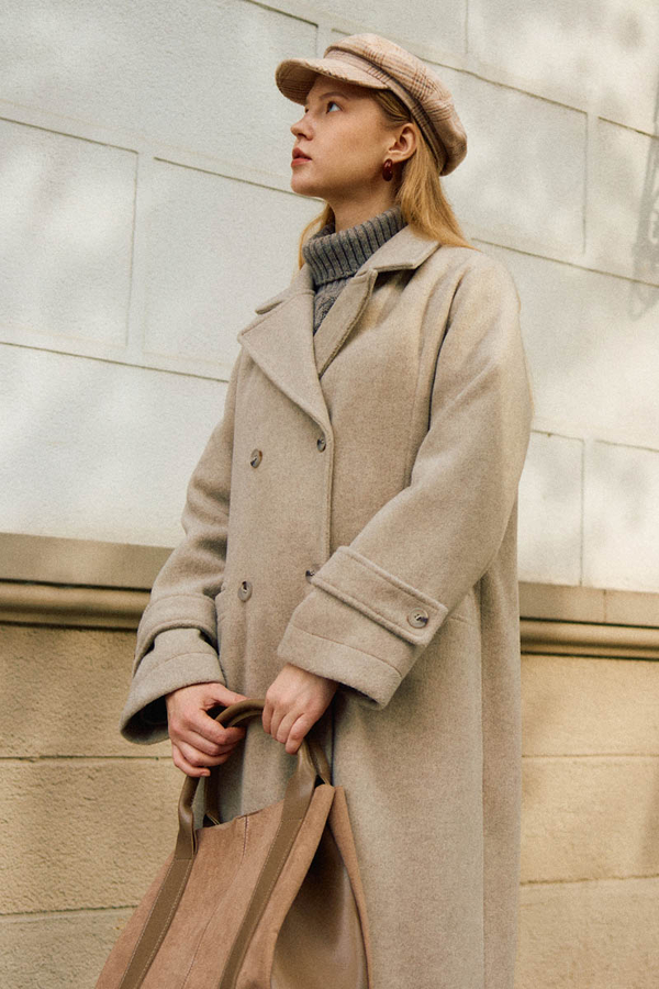 Double-Breasted Coat with Dart Detail Stone - 2