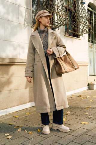 Double-Breasted Coat with Dart Detail Stone - 6