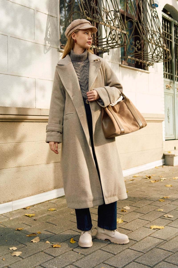 Double-Breasted Coat with Dart Detail Stone - 6