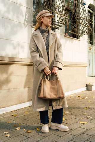 Double-Breasted Coat with Dart Detail Stone - 7